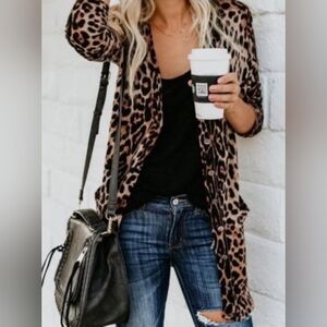 Ellison Leopard Print Cardigan, Large, Brown Black, Button Front 🐆